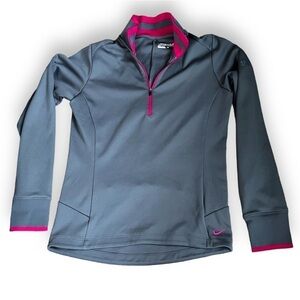 NIKE GOLF LADIES DRI-FIT 1/2-ZIP COVER-UP‎ dark grey/ fuschia Medium